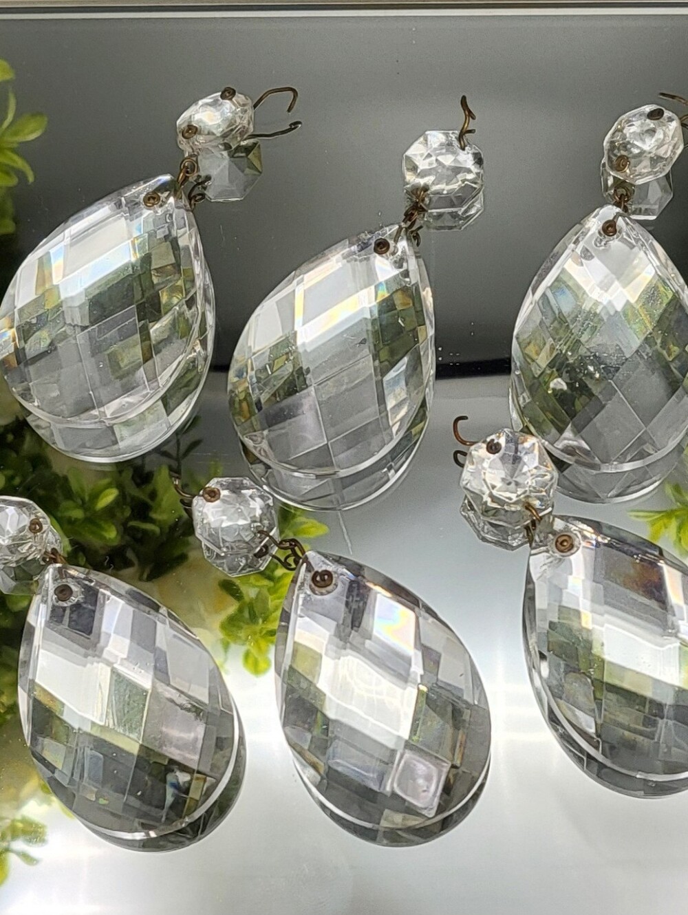 6p Glass Pendalogue Prisms-  Faceted Swedish Teardrop 1950's Hollywood Regency